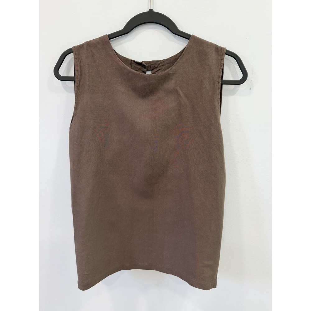 Robe Blanche 100% Linen Chocolate Brown Sleeveless Tank Top Minimalist Small